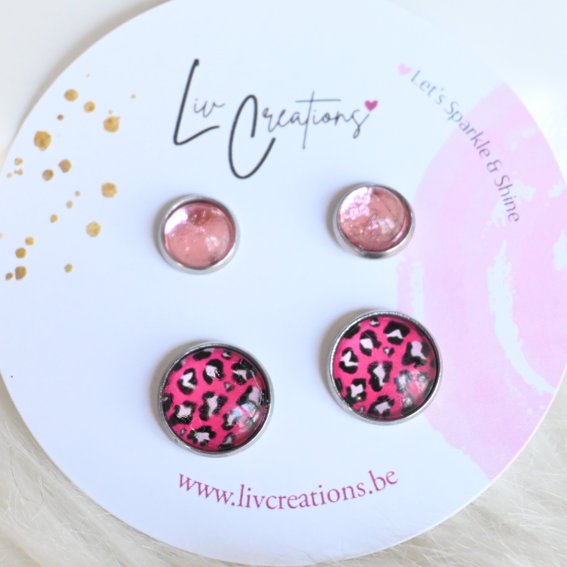 Pink Leopard Oorstekers Duo