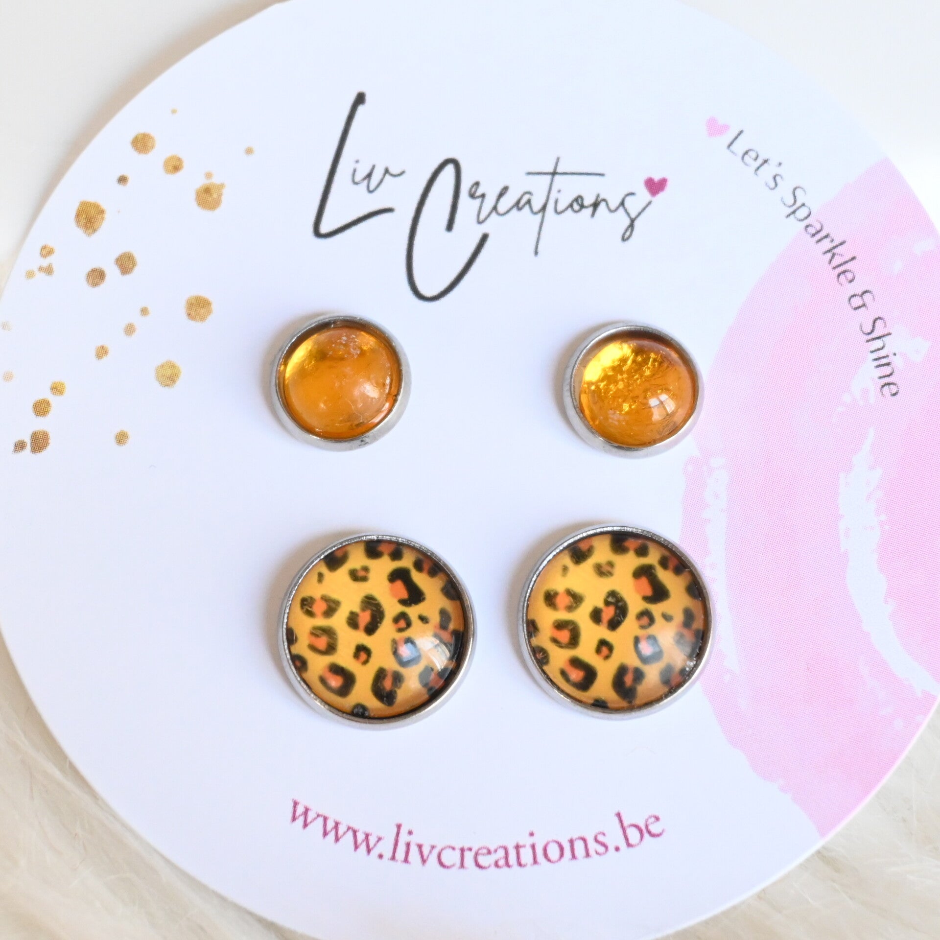 Amber Leopard Oorstekers Duo