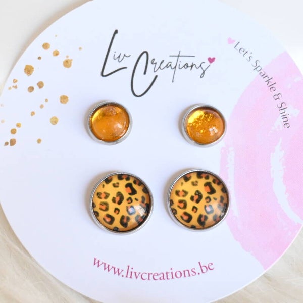 Amber Leopard Oorstekers Duo