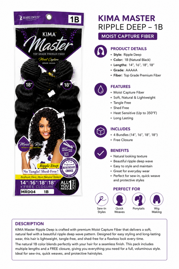 KIMA Master Ripple Deep – Color 1B | Premium Moist Capture Fiber Hair