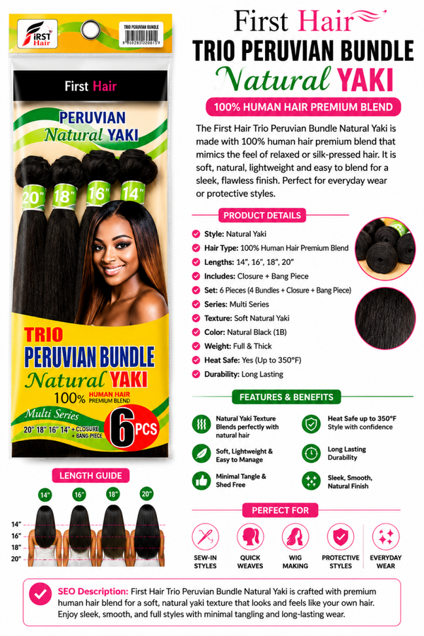 First Hair Trio Peruvian Bundle – Natural Yaki | Human Hair Premium Blend