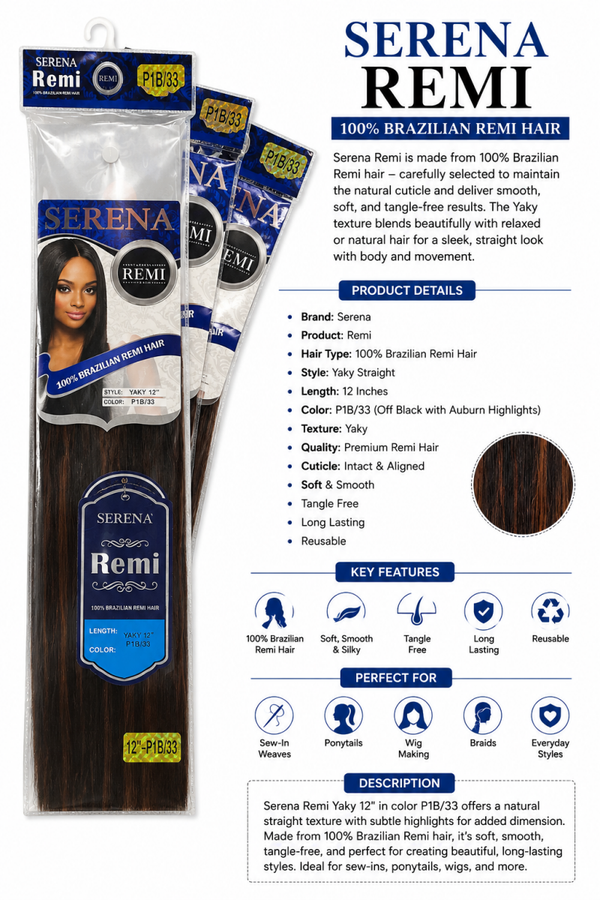 Serena Remi Yaky 12" – Color P1B/33 | 100% Brazilian Remi Hair