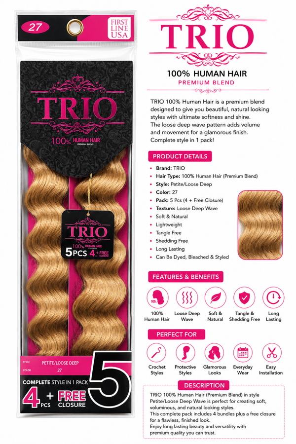 TRIO Petite Loose Deep – Color 27 | 100% Human Hair Premium Blend