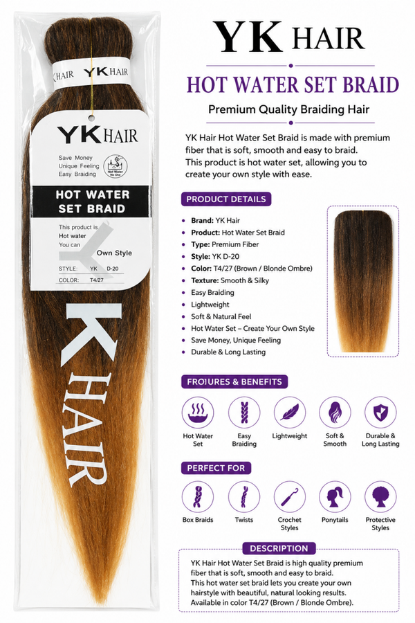 YK Hair Hot Water Set Braid – Color T4/27 Ombre | Premium Braiding Fiber
