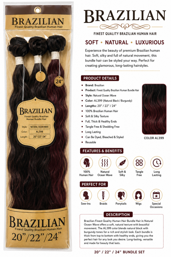 Brazilian Natural Ocean Wave – Human Bundle Hair | Color AL399