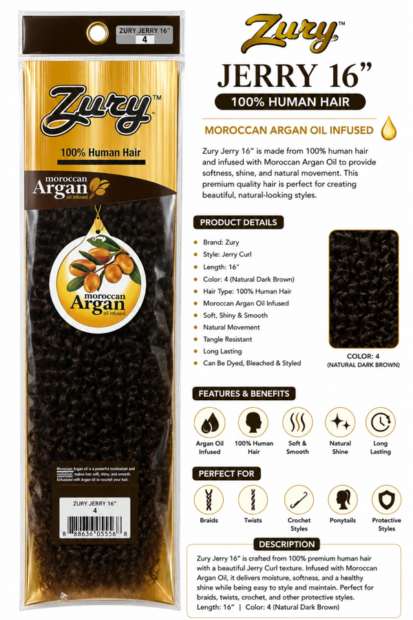 Zury Jerry 16" – 100% Human Hair (Moroccan Argan Oil Infused)