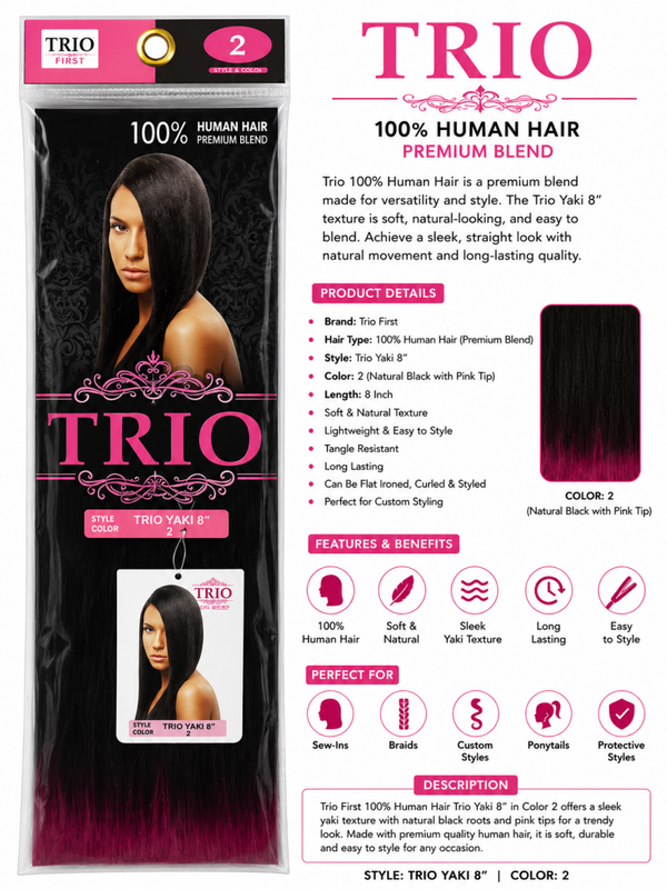 TRIO Yaki 8" – 100% Human Hair Premium Blend