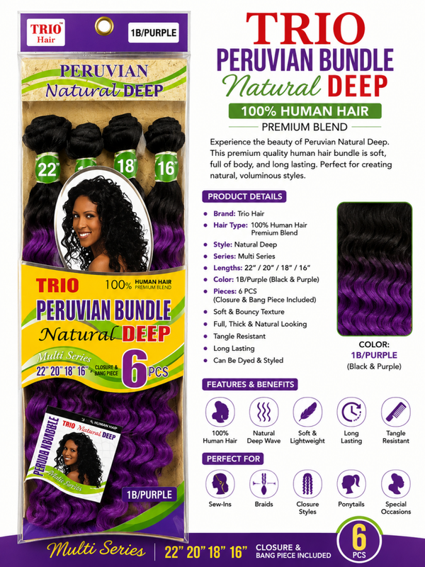 TRIO Peruvian Bundle Natural Deep – 100% Human Hair Premium Blend