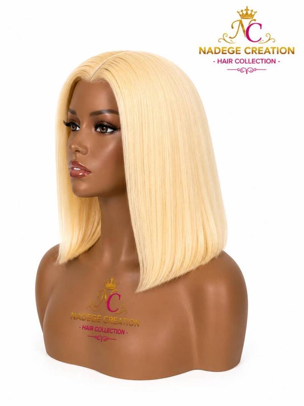 12” Blonde T-Part Human Hair Wig Straight Bob Lace Front Wig