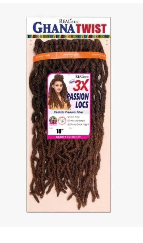 Realistic Ghana Twist 3X Passion Locs 18" Crochet Braid 1B