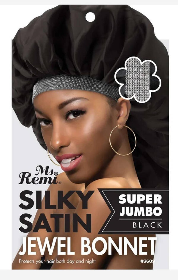 Ms. Remi Silky Satin Jewel Bonnet X-Jumbo Black