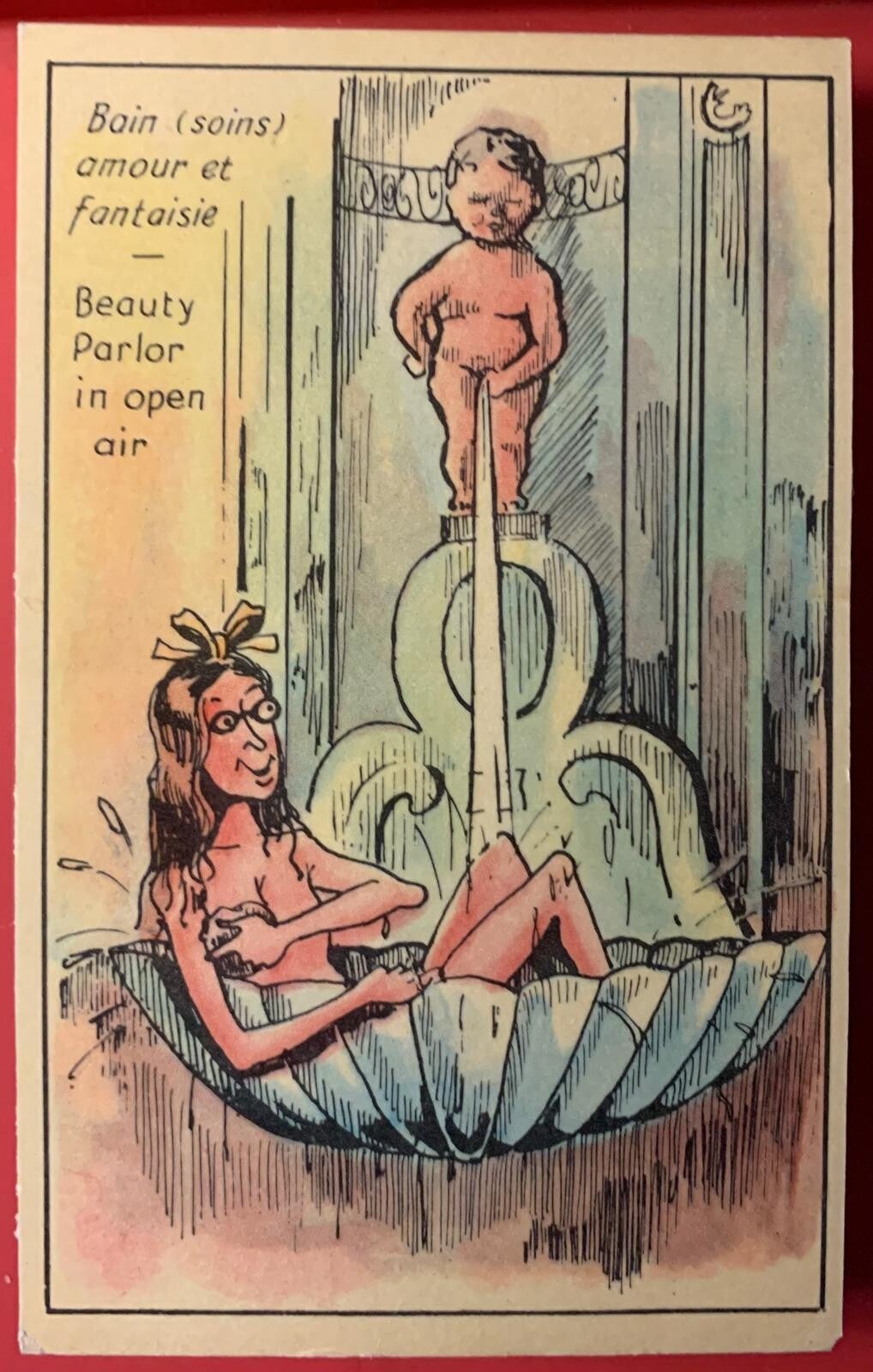 🇧🇪 CPA Humour Bruxelles Manneken Pis Bain Amour Fantaisie Postcard Vintage