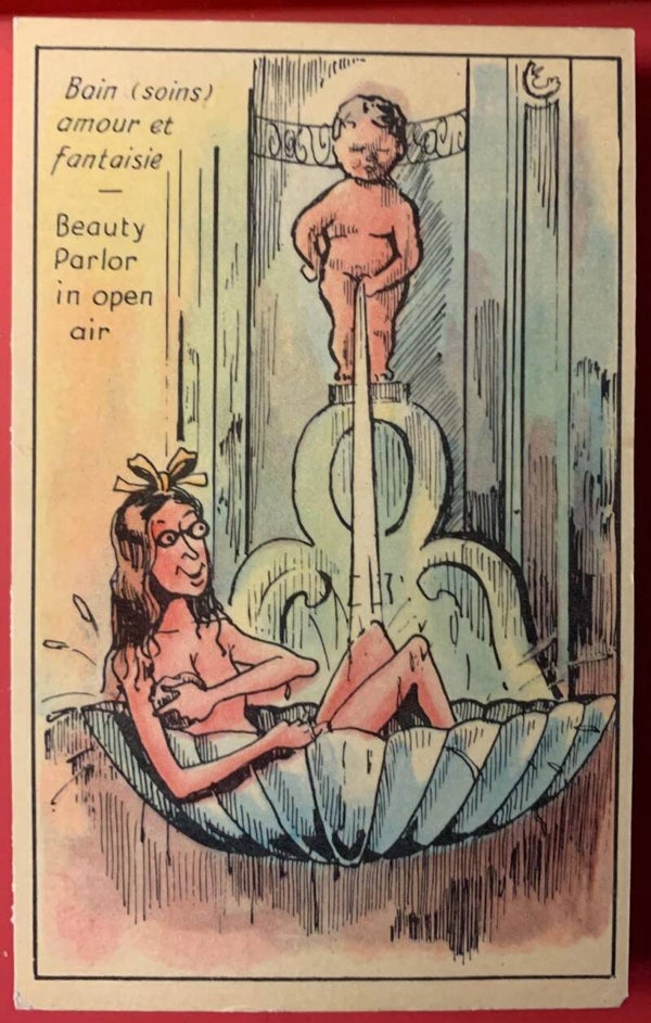 🇧🇪 CPA Humour Bruxelles Manneken Pis Bain Amour Fantaisie Postcard Vintage
