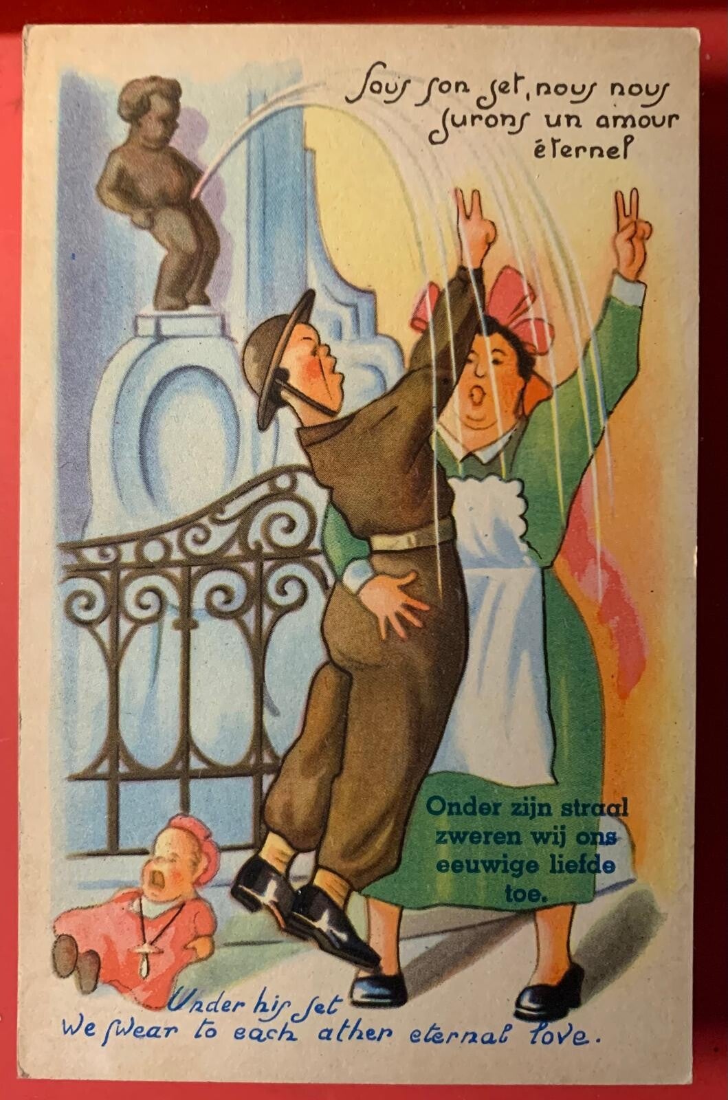 🇧🇪 CPA Humour Bruxelles Manneken Pis Soldat Amour Éternel Postcard Non Écrite