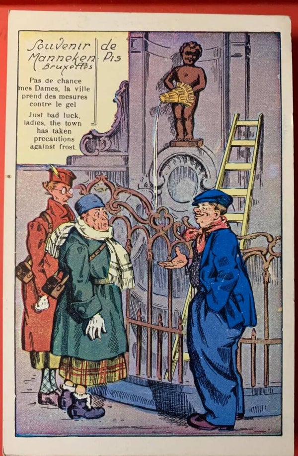 🇧🇪 CPA Humour Bruxelles Manneken Pis Manchon Gel Hiver Postcard Vintage