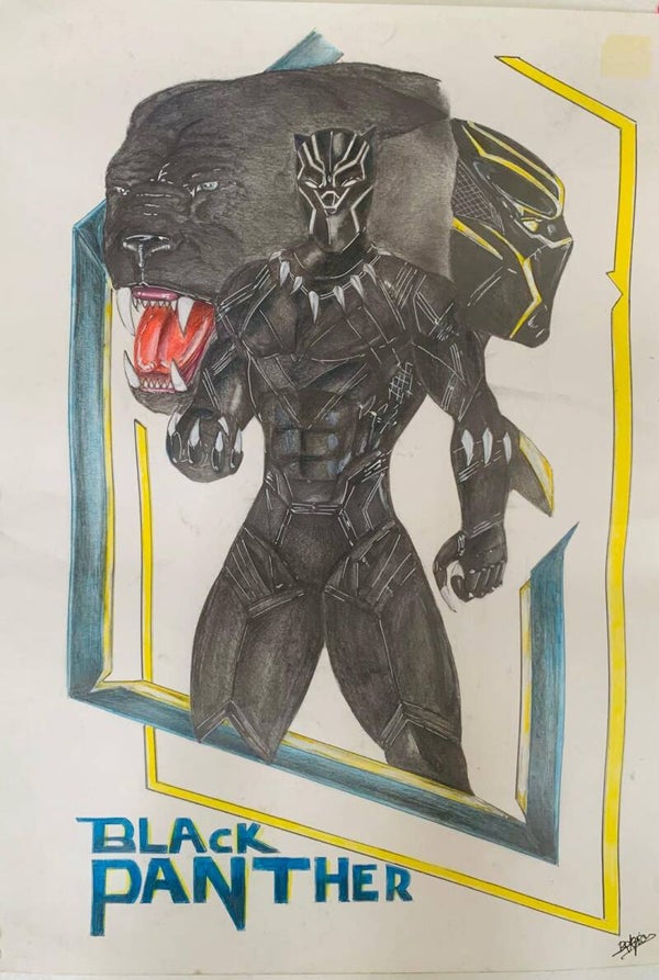 ⚡ Original Drawing Black Panther Marvel 59x42cm 手描き原画 | The Collector