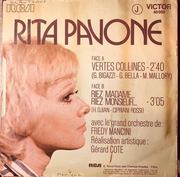 🇮🇹 RITA PAVONE – Vertes Collines 7" Vinyl 1972 RCA Victor FRENCH FIRST PRESS Excellent (EX) THE COLLECTOR