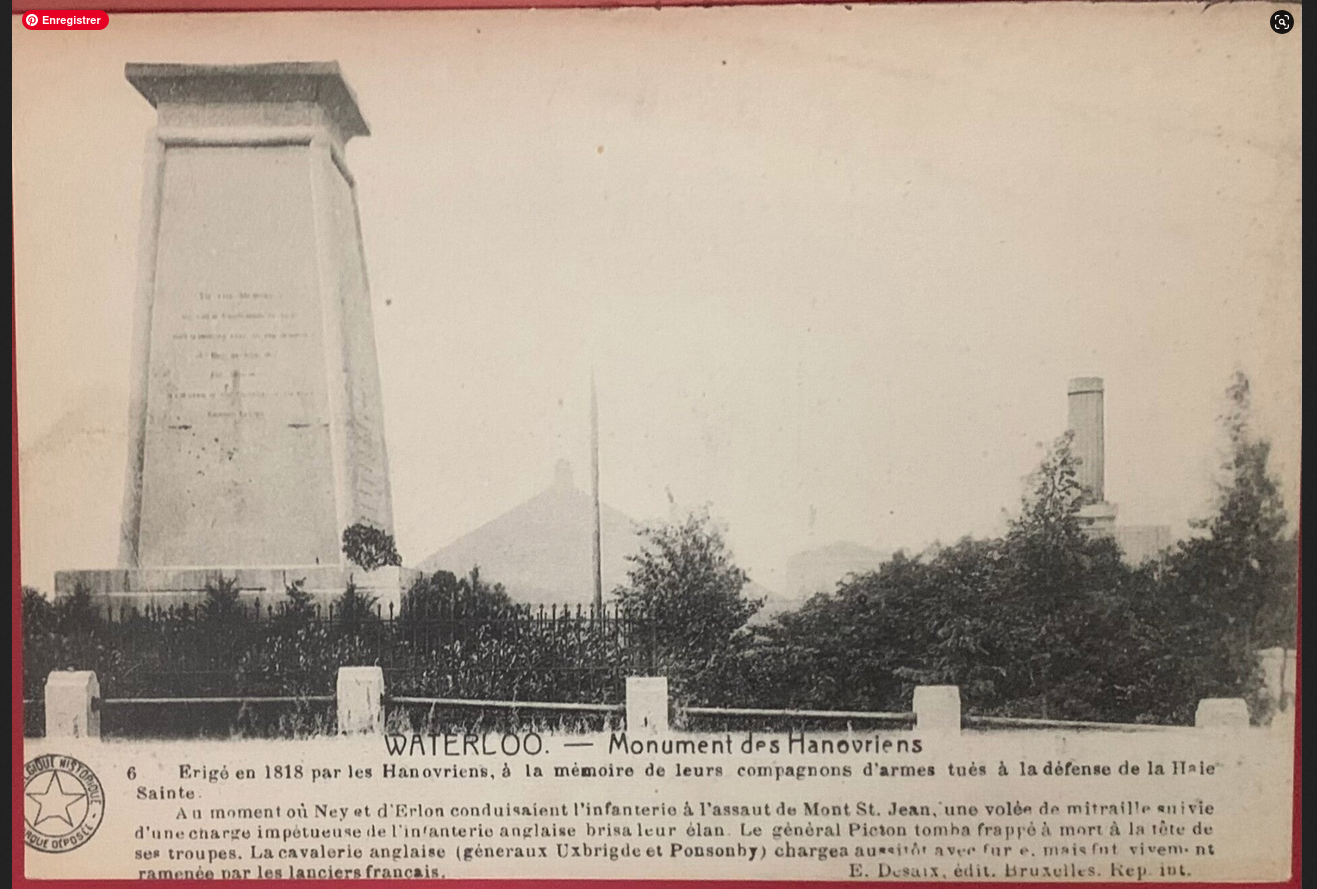 🇧🇪 BATAILLE DE WATERLOO – Monument des Hanovriens (No. 6) | Carte Postale Historique d'Époque