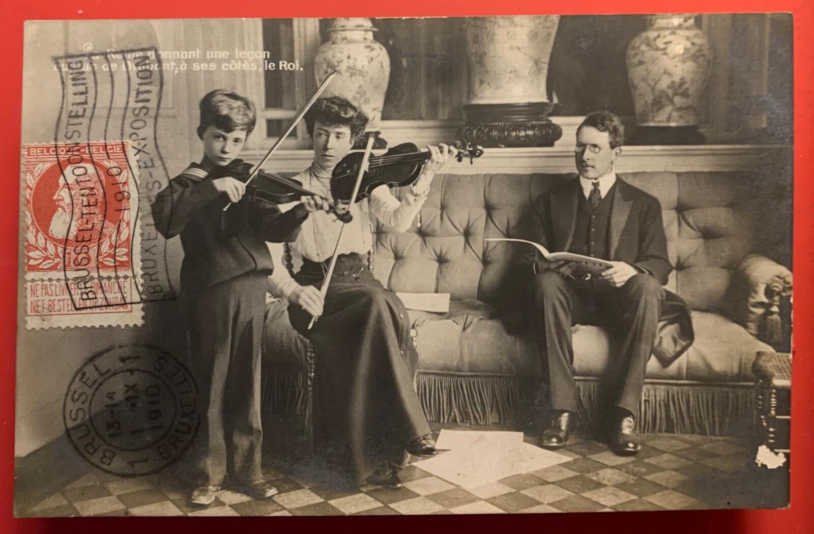 🇧🇪 BELGIUM – Queen Elisabeth Violin Lesson to Prince Leopold (1910) | Rare Royal RPPC