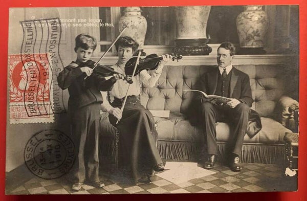 🇧🇪 BELGIUM – Queen Elisabeth Violin Lesson to Prince Leopold (1910) | Rare Royal RPPC