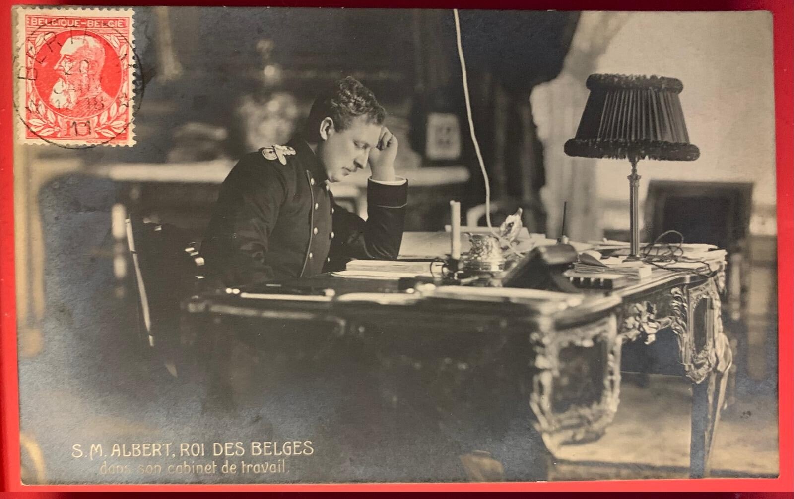 🇧🇪 BELGIUM – King Albert I in his Working Office (Cabinet de Travail) | 1912 Stamped RPPC