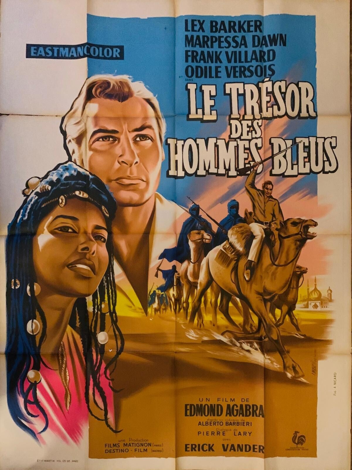 🇲🇦 🇧🇪 🎬 Affiche Vintage Le Trésor des Hommes Bleus 1961 Lex Barker Maroc | THE COLLECTOR