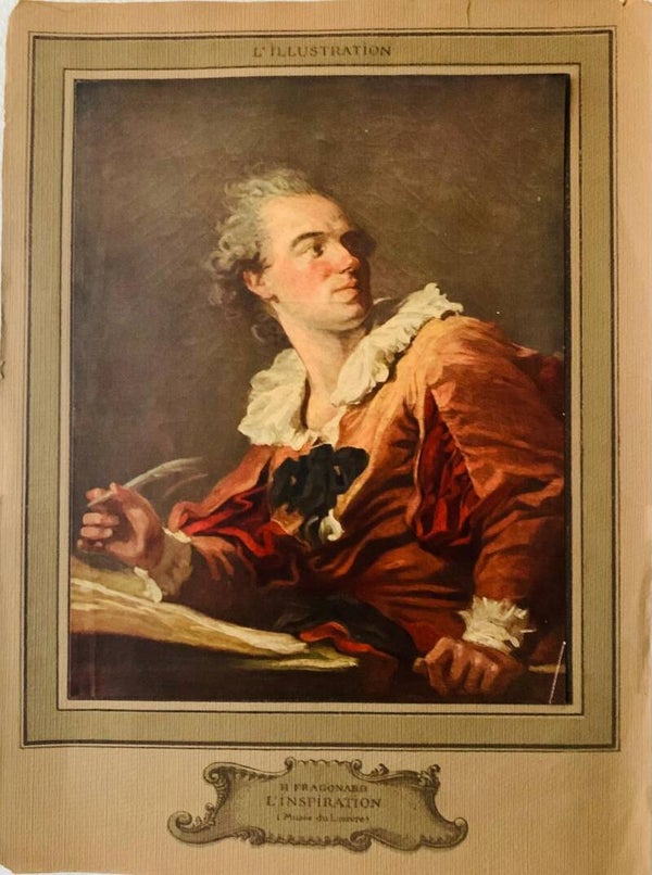Gravure Ancienne Jean-Honoré Fragonard L'Inspiration Supplément L'Illustration Louvre Art
