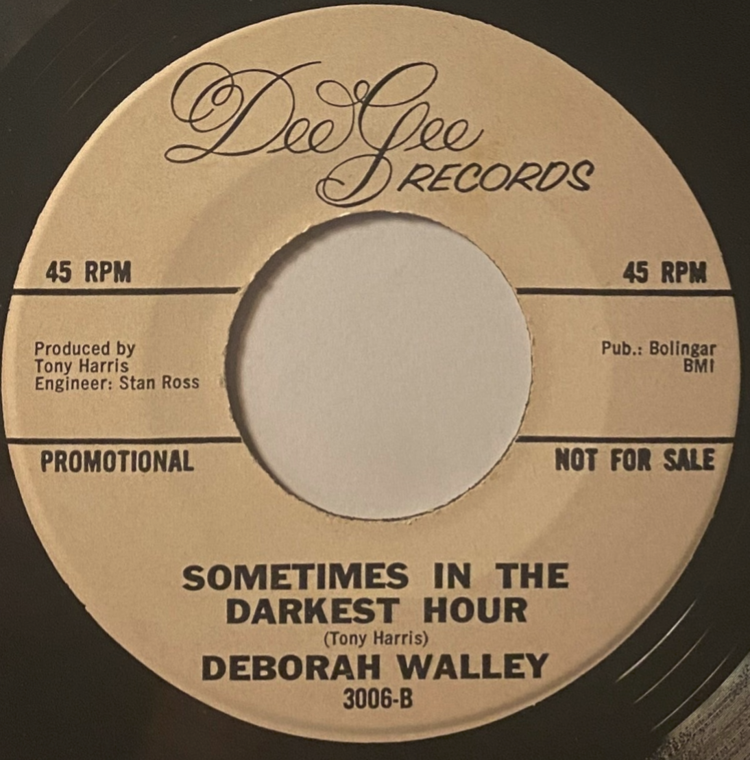 DEBORAH WALLEY Sometimes In The Darkest Hour 45T PROMO Rare (Elvis Leading Lady)