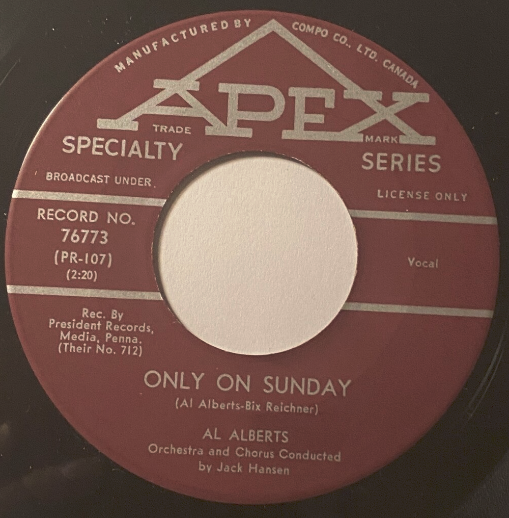 Al Alberts - Heaven Needed An Angel Vinyle 45T Apex 76773 Canada Rare Pop 1961