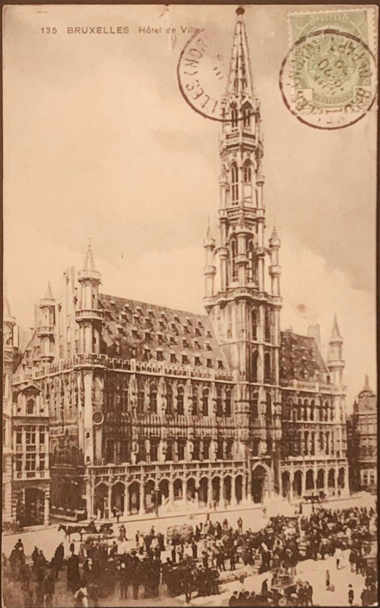 🇧🇪 CPA Bruxelles Hôtel de Ville Grand Place Timbre Belgique Postcard Vintage