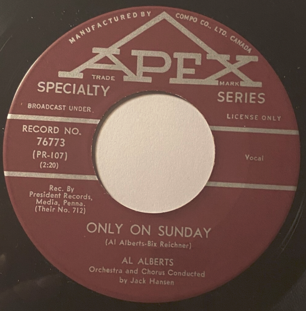 Al Alberts - Heaven Needed An Angel Vinyle 45T Apex 76773 Canada Rare Pop 1961