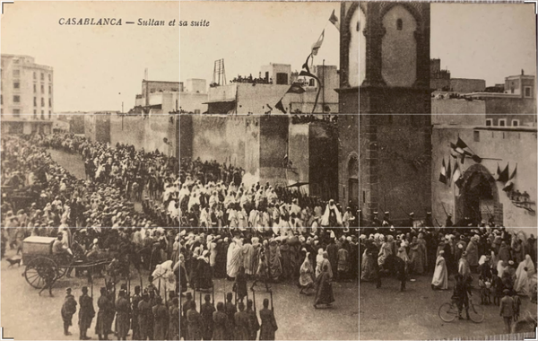 CPA MAROC CASABLANCA Sultan et sa suite Grande Scène de Foule Rare 1910 TBE