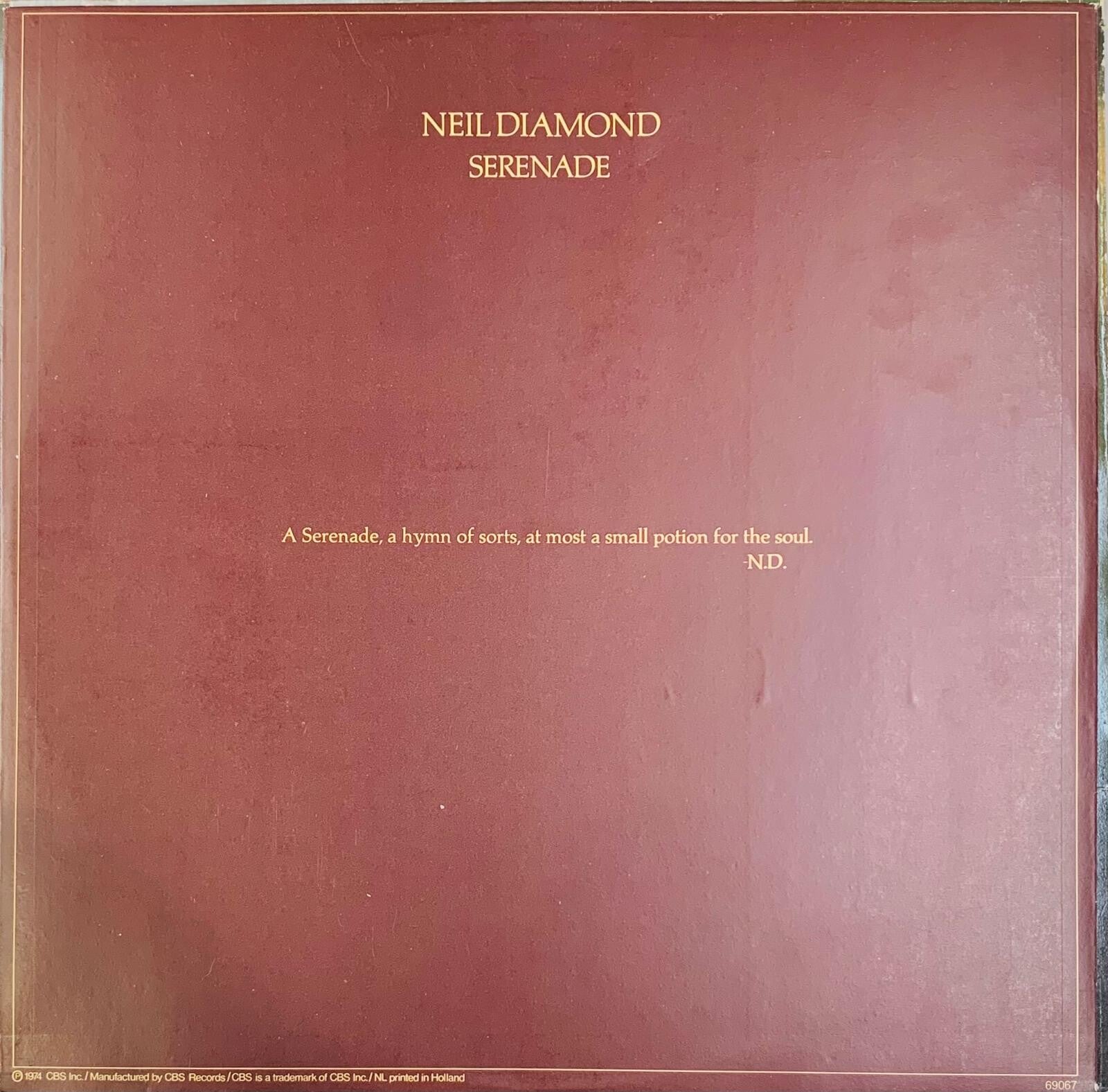 🇺🇸 NEIL DIAMOND Serenade 1974 LP Album CBS Records: 69067 Pop-Rock "THE COLLECTOR"