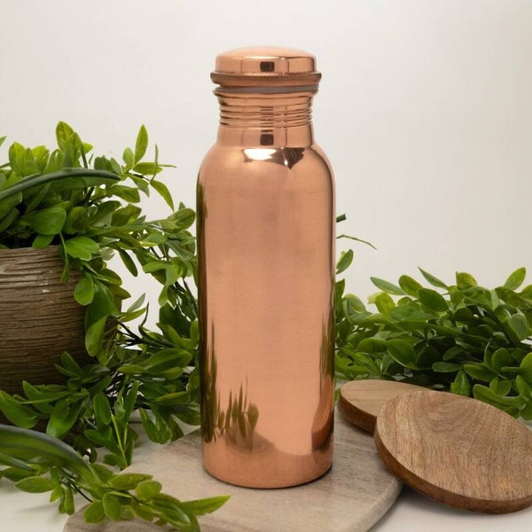 Puur koperen waterfles glad gepolijst ± 500 ml/265 gr. (zware uitvoering)