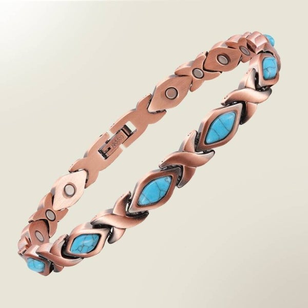 Luxe gezondheidsarmband magnetisch koper – stone turquoise – 0,7 cm