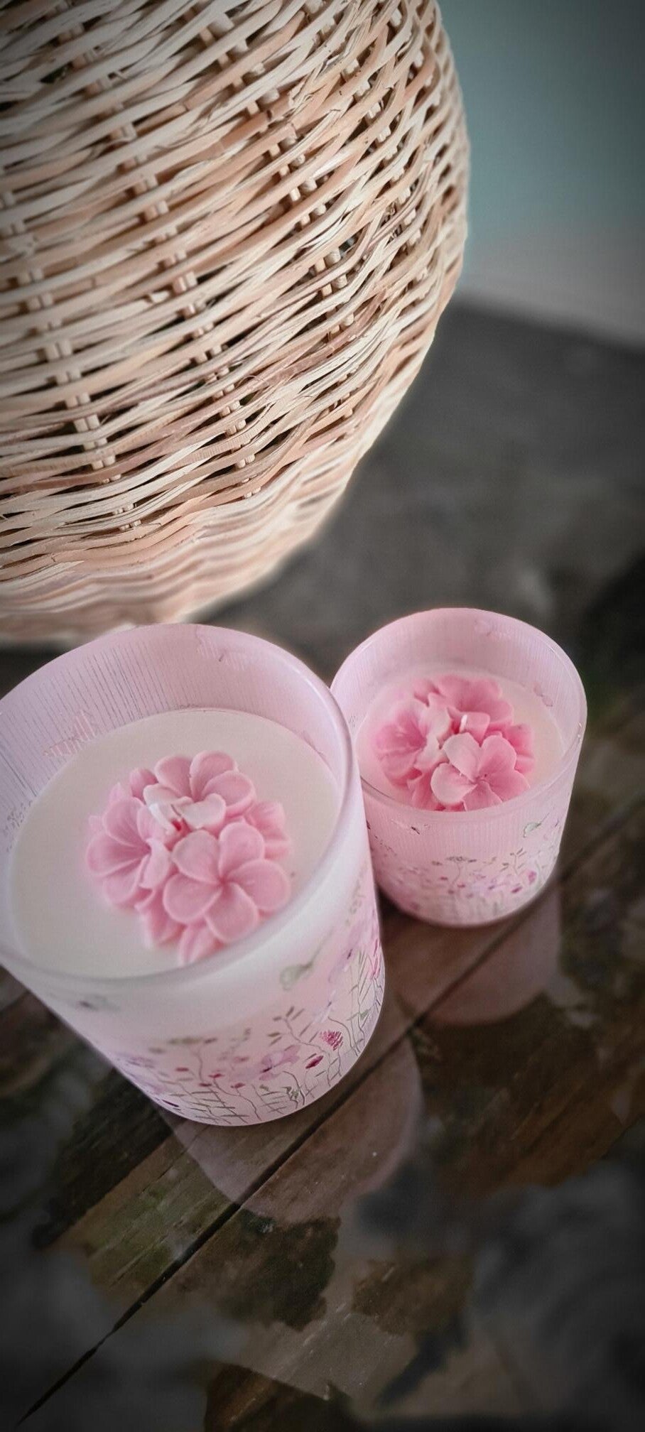 Cherry Blossom Pink Floral Candle Pots (Set of 2)