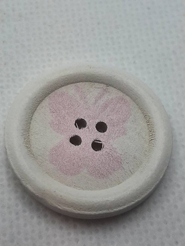 Knoop 25 mm hout wit vlinder roze