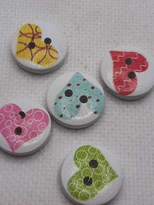 Knoop 15 mm plastic hartjes (5 stuks)