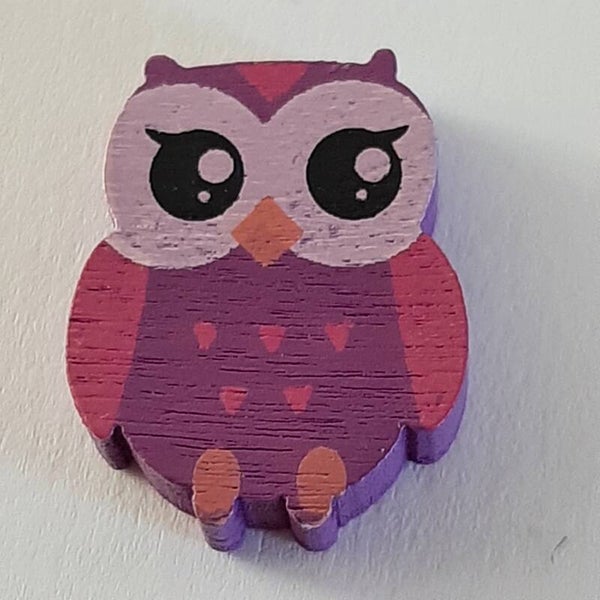 Houten uil 20 x 18 paars