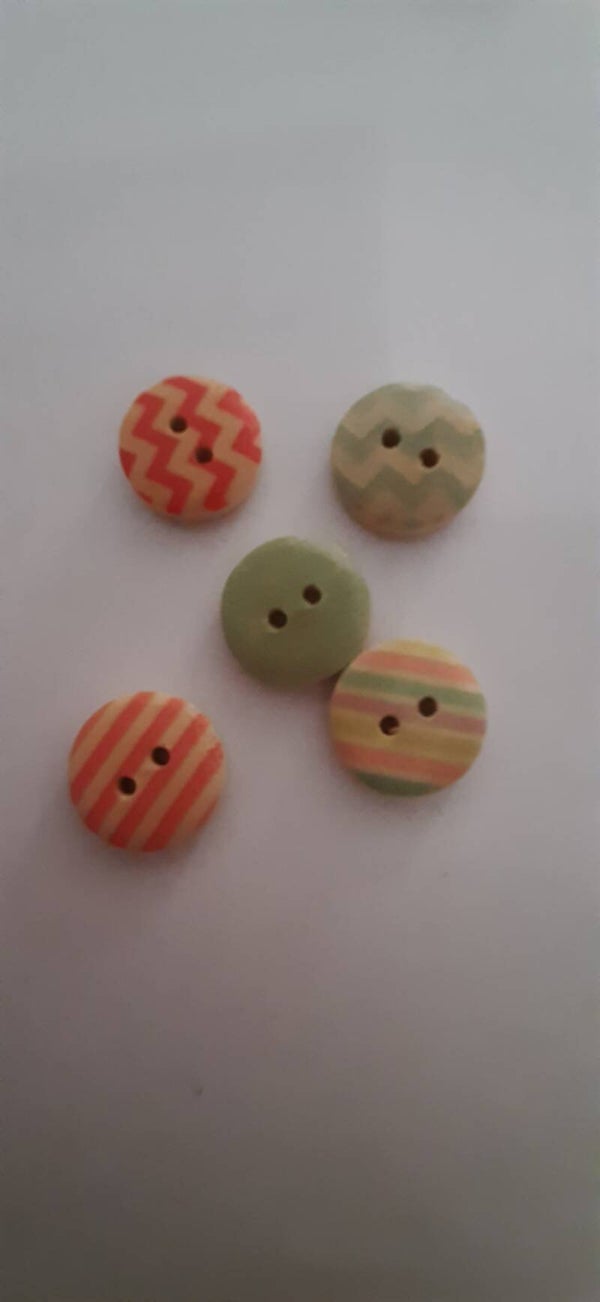 Knoop 20 mm hout bedrukt vintage