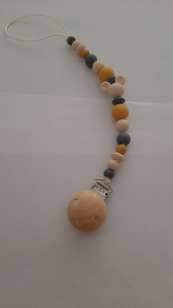 Speenkoord siliconen kralen oker/grijs