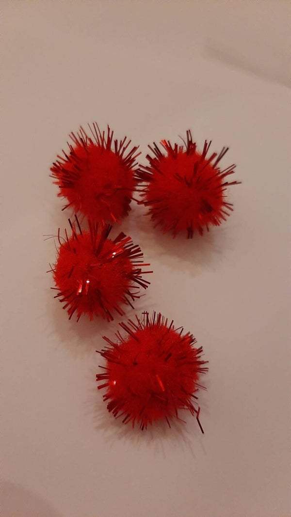 Pompom rood glitter 15 mm
