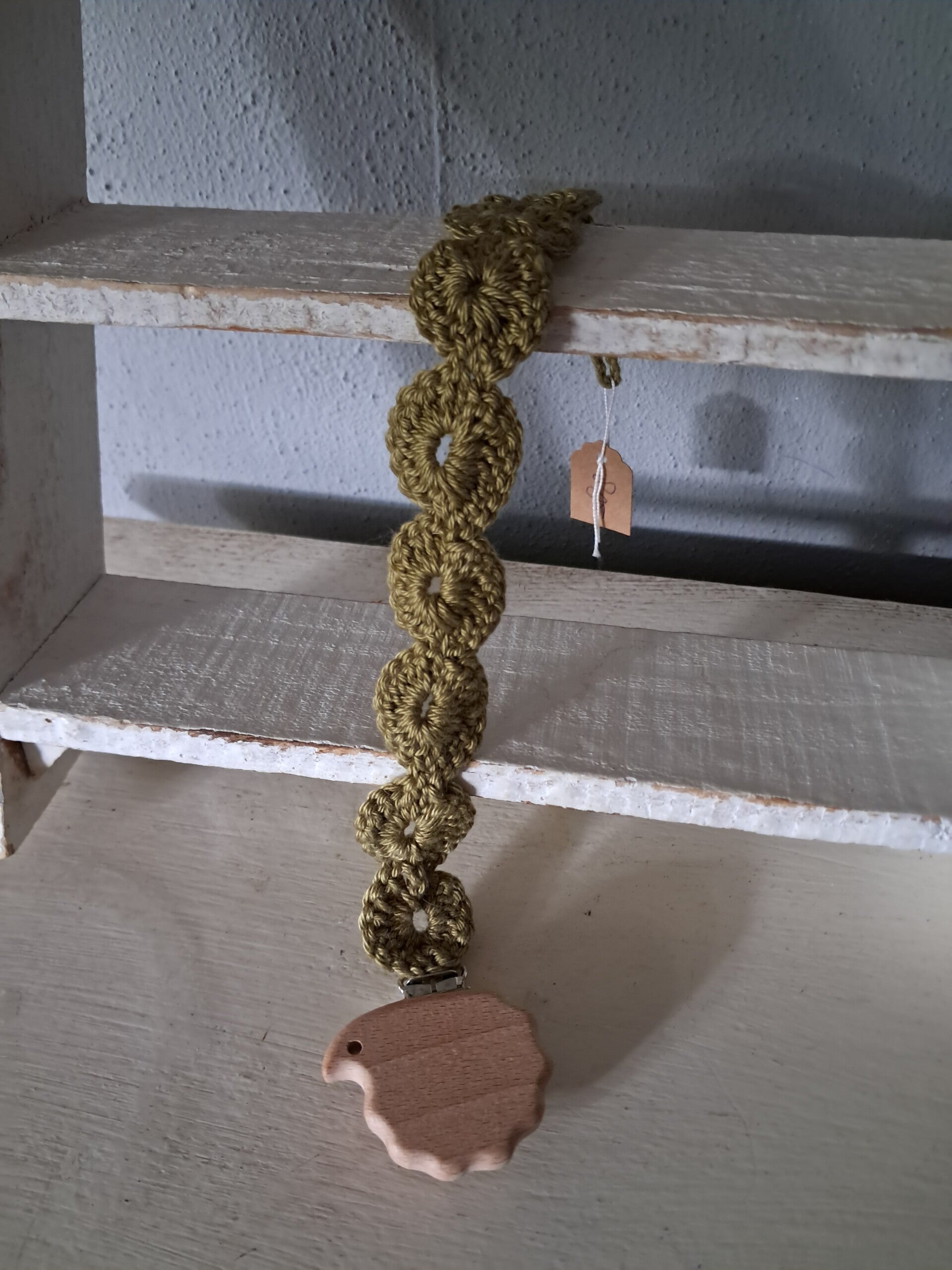 Speenkoord gehaakt mosgroen