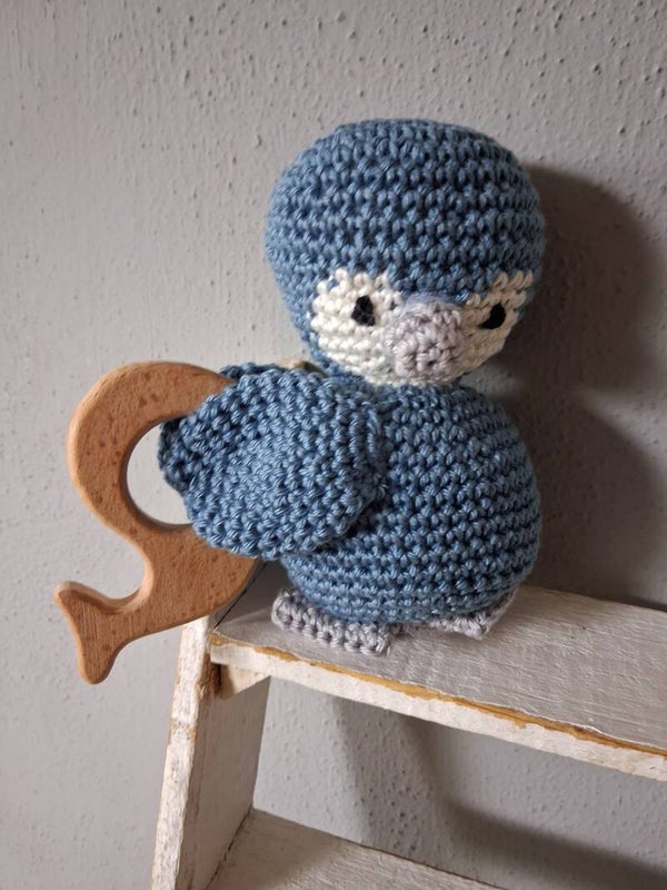 Bijtring pinguin blauw