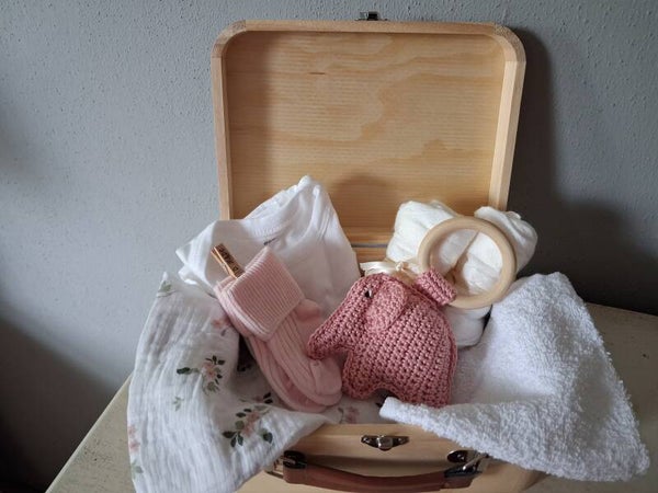Kado koffer hout roze olifant
