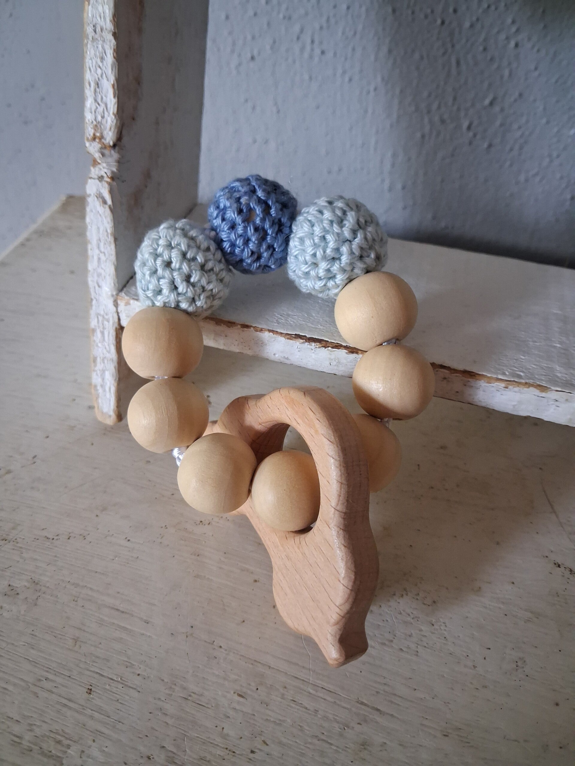 Kralenbijtring auto blauw