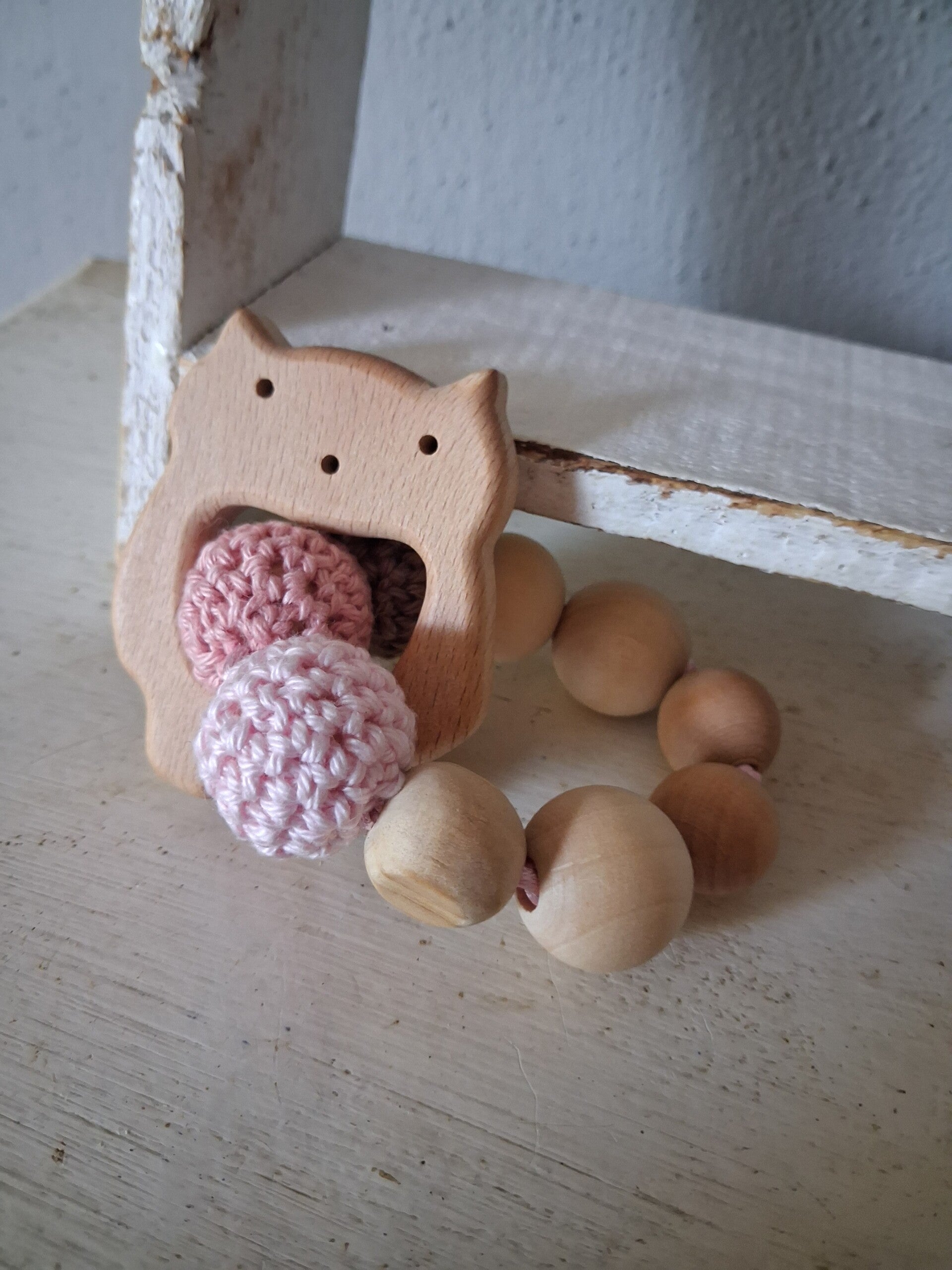 Kralenbijtring uil roze