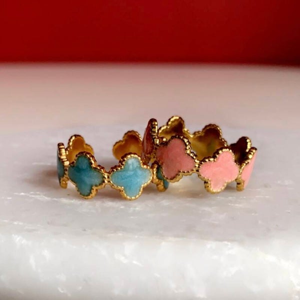 Stainless steel gouden ring Clover