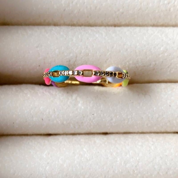 Trendy zirconia ring met neon kleuren