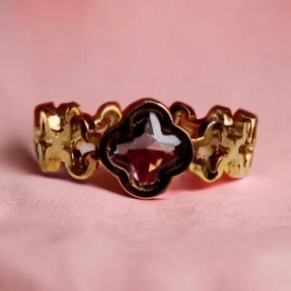 Stainless steel crystal Clover ring